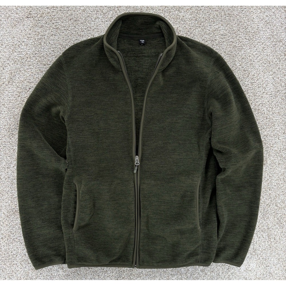 UNIQLO Fleece Full Zip Jacket Men's S Dark Green Mock Neck Soft Stretch Gorpcore